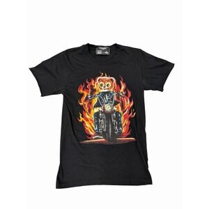 Domrebel Graphic Teddy Bear Flaming Motorcycle Men's Small Designer T-Shirt